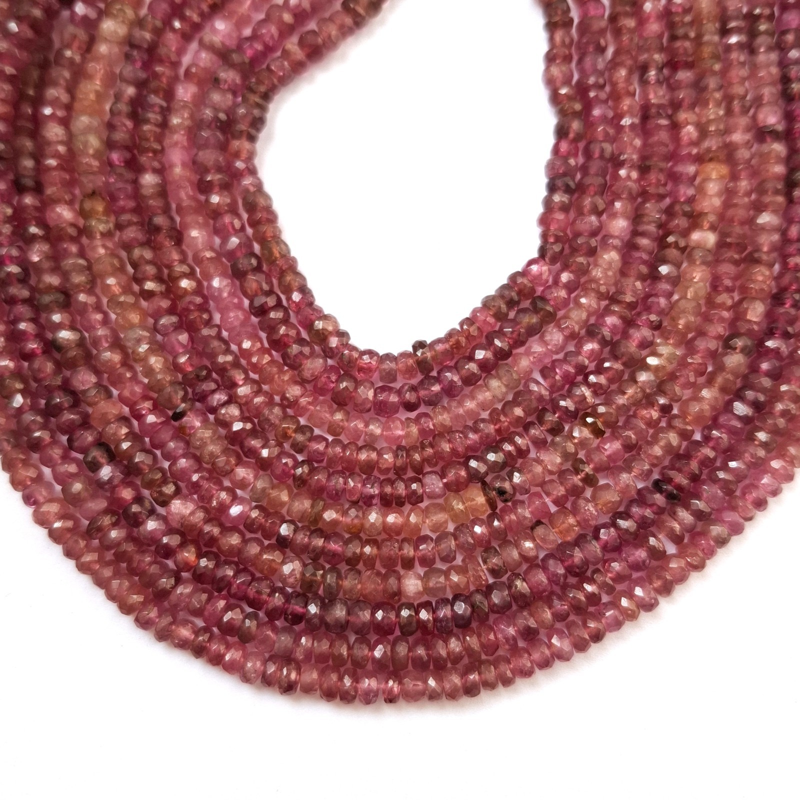 Natural Pink Tourmaline 4 mm Faceted Cut 14" Long Strand Rondelle Beads Necklace