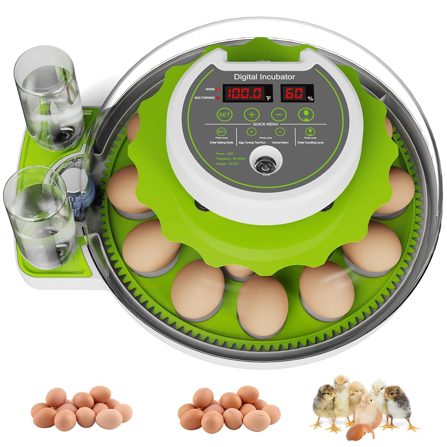 18-Egg Incubator with Automatic Egg Turning & Humidity Control, HD Panoramic Vie