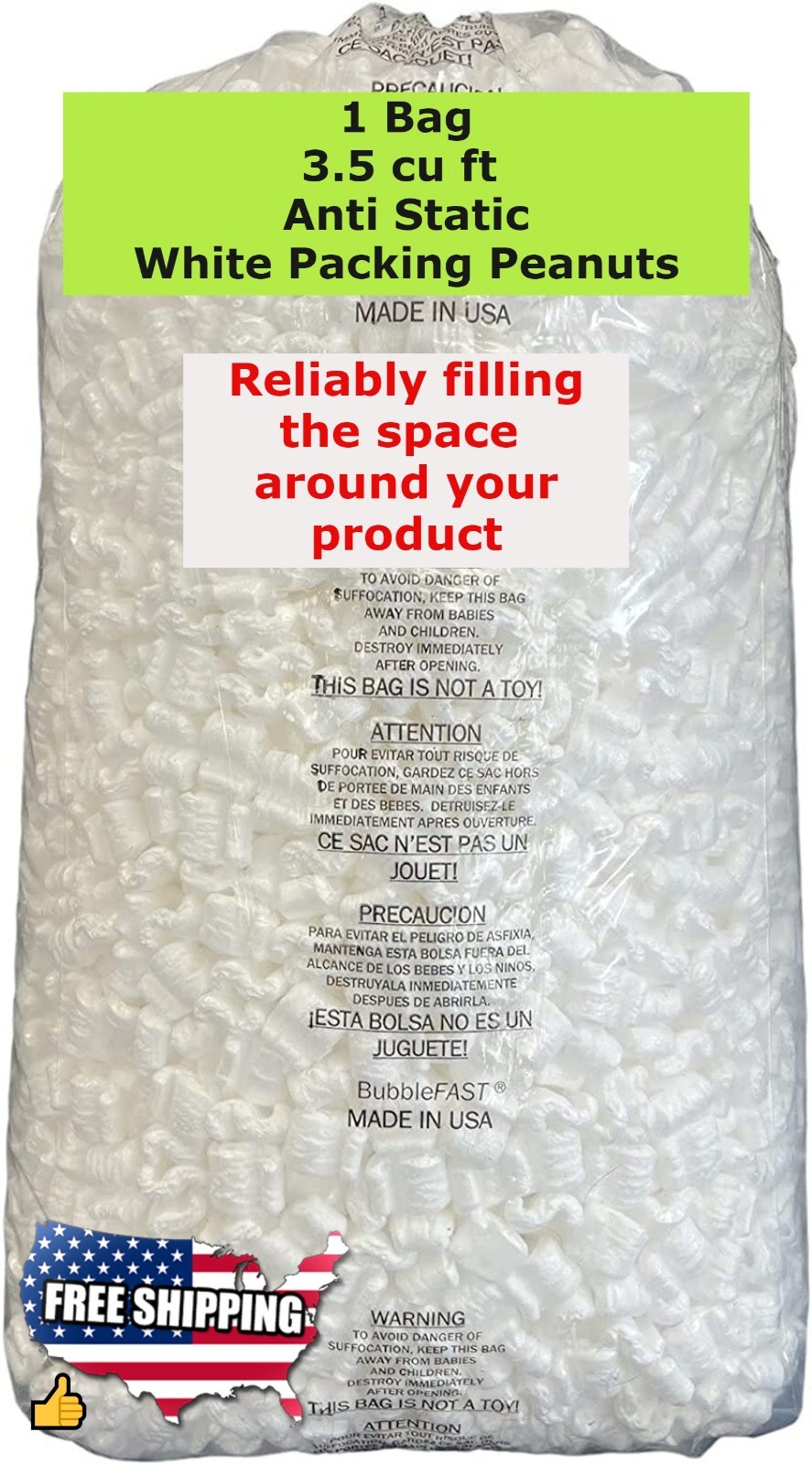 26 Gal / 3.5 Cubic  White Packing peanuts void fill to cushion  protection