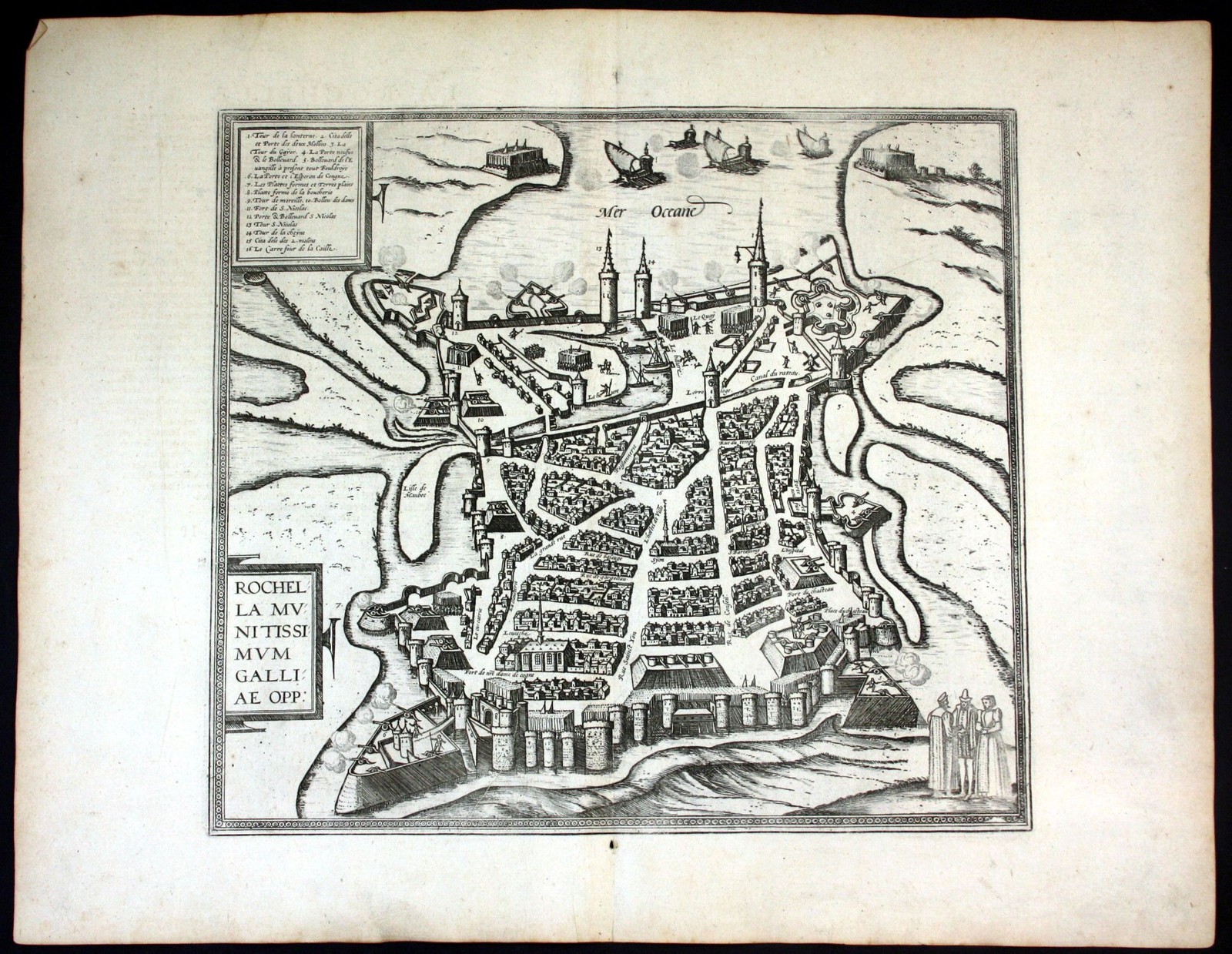 Approx. 1575 La Rochelle Charentes Maritime Brown Hogenberg Map Plan Engraving
