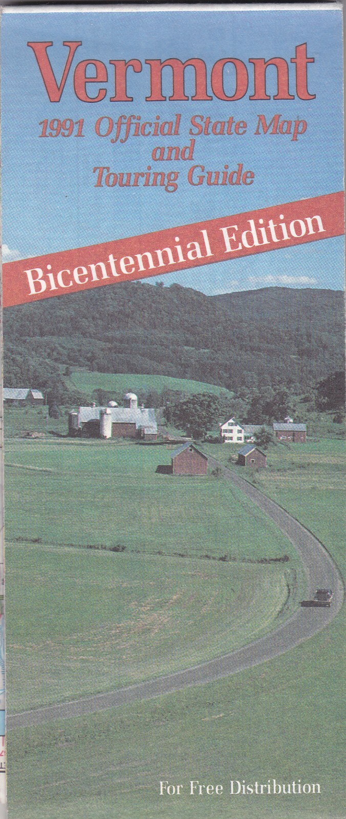 1991 Official State Issue  Road Map Of Vermont