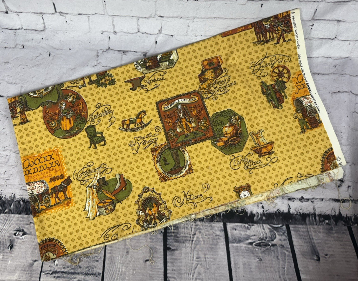 Vintage Waverly Fabric Yankee Peddler Wild West Cowboy Approx 48" x 52" (hhh)