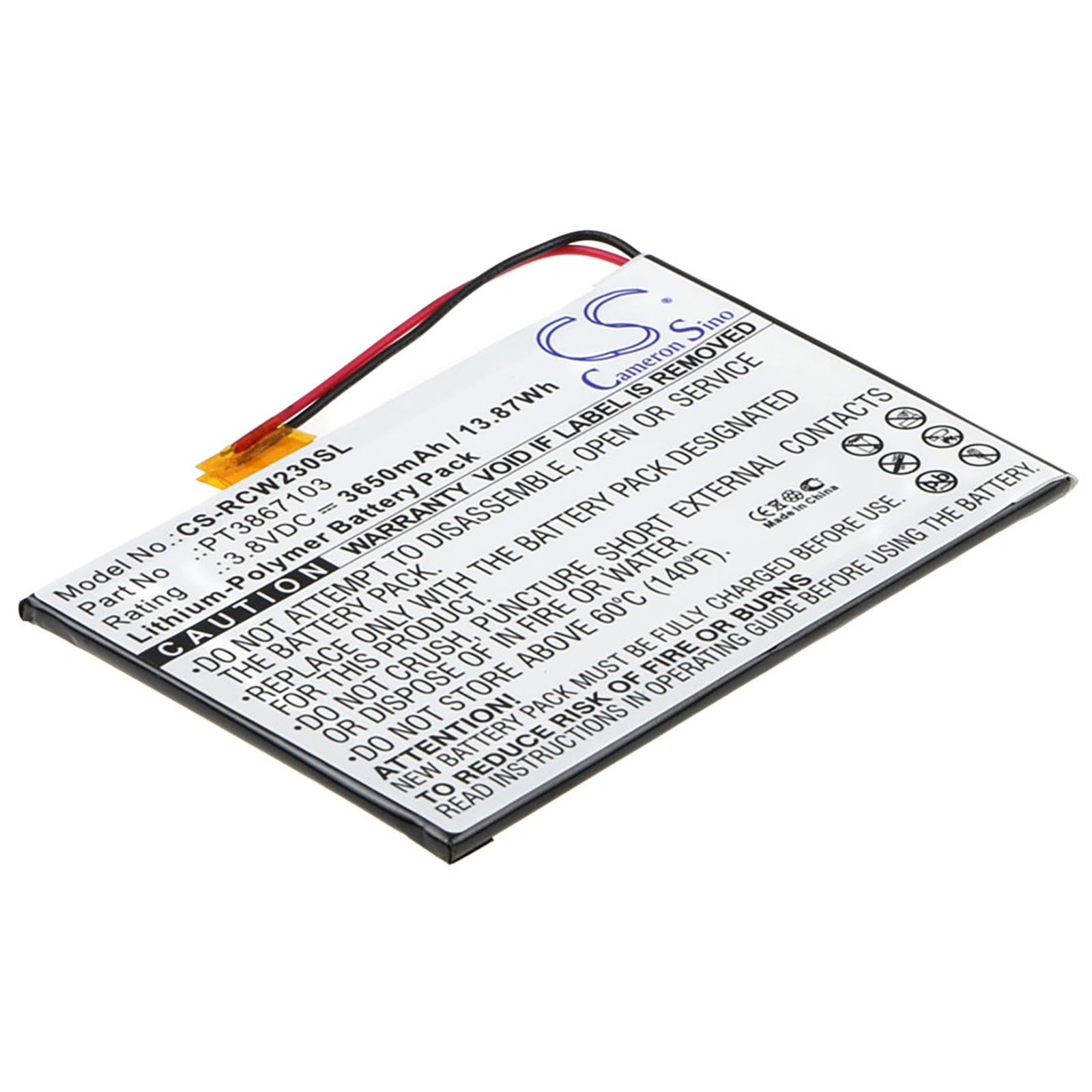 Battery for RCA 7" RCT6272W23 PT3867103 Tablet CS-RCW230SL 3.8V 3650mAh 13.87Wh