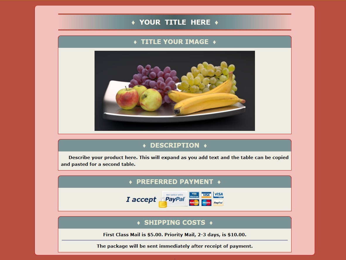 AUCTION TEMPLATE Rust Pink Aqua Color Combination Design - FREE Email Shipping