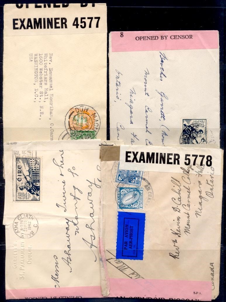 IRELAND SEL OF 4 WWII CENSORED TO USA & CANADA
