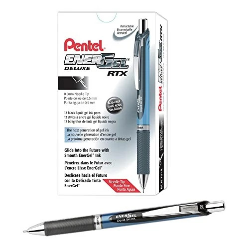 Pentel EnerGel Deluxe RTX Retractable Liquid Gel Pens, Fine Point, 0.5 mm,
