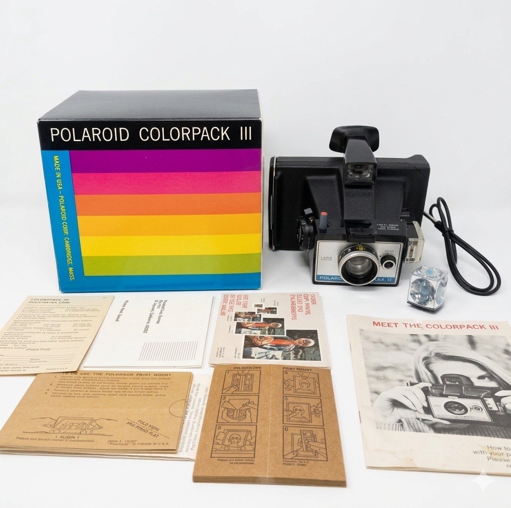 Vintage Polaroid Colorpack III Instant Camera Box Manuals Flash Untested AS-IS