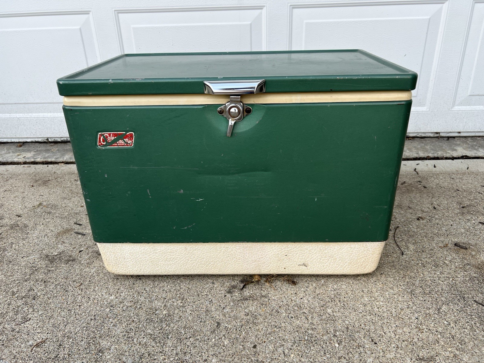 Vintage 1969 MCM Green & White Metal Coleman Cooler