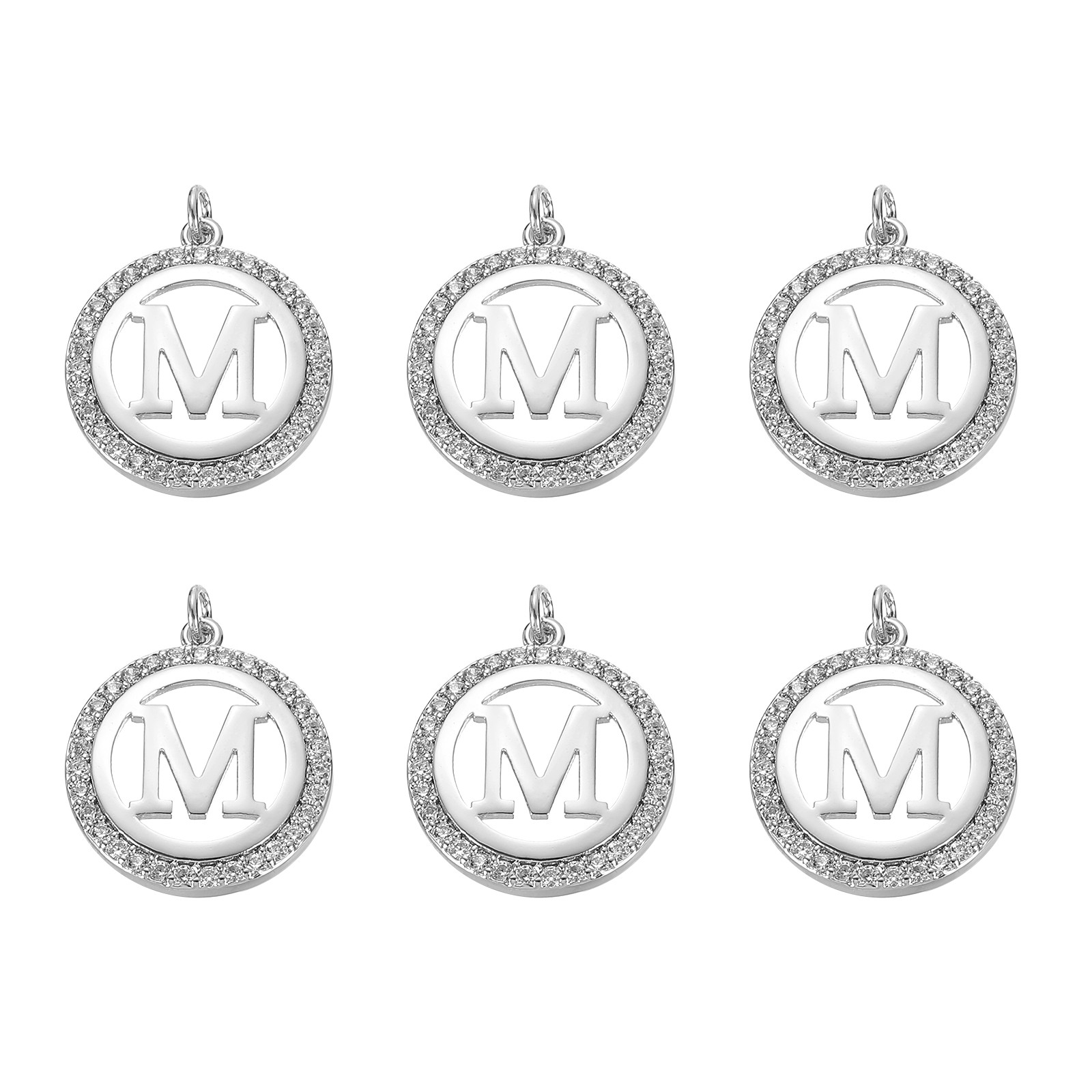 6 Pcs Letter Charm Bulk Initial Charm Round Alphabet Charm Pendant, Silver-M