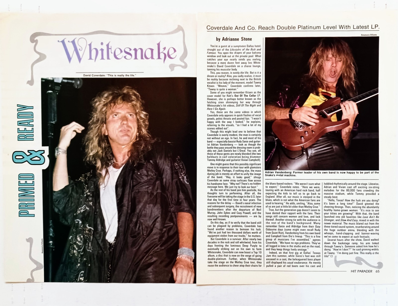 WHITESNAKE-DAVID COVERDALE-1988 8X11 MAGAZINE ARTICLE & POSTER PINUP CLIPPING