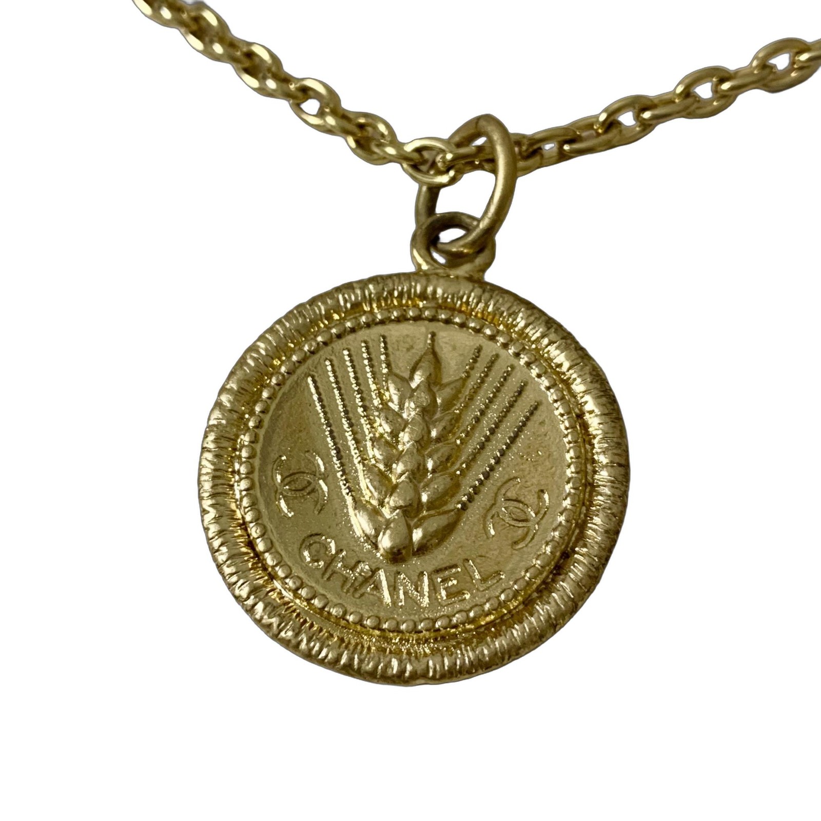 CHANEL Necklace Coco Mark Wheat Gold Round Chain Double sided Logo