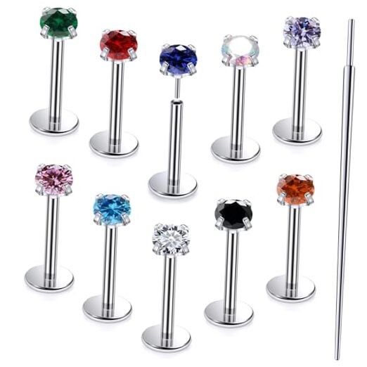 20G 18G 16G Astm F136 Titanium Threadless Flat Back 20G-8MM Bar-CZ 3MM Silver