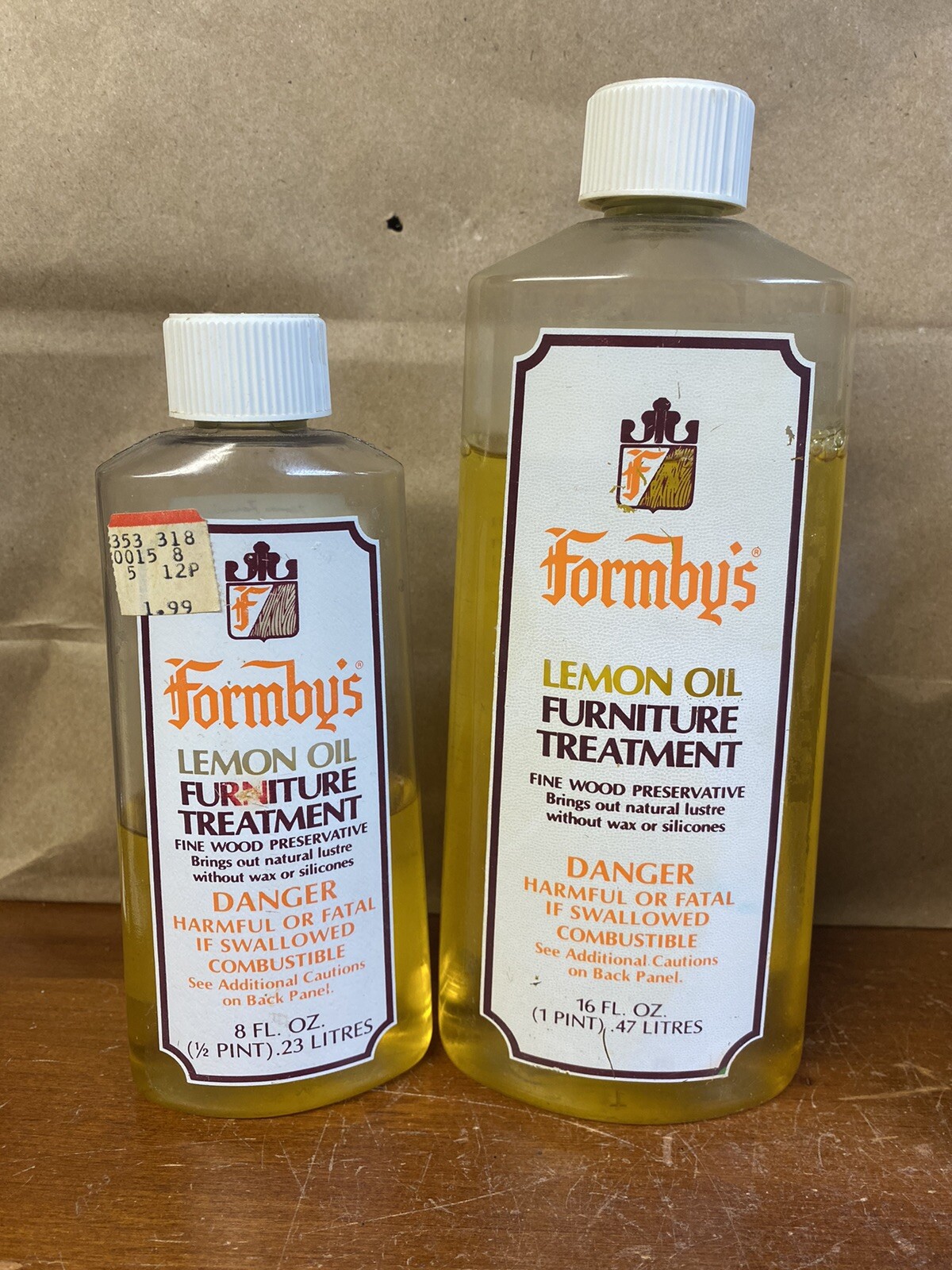 2 Formby’s Lemon Oil Furniture Treatment 16 oz & 8 Oz Partials Vtg Discontinued