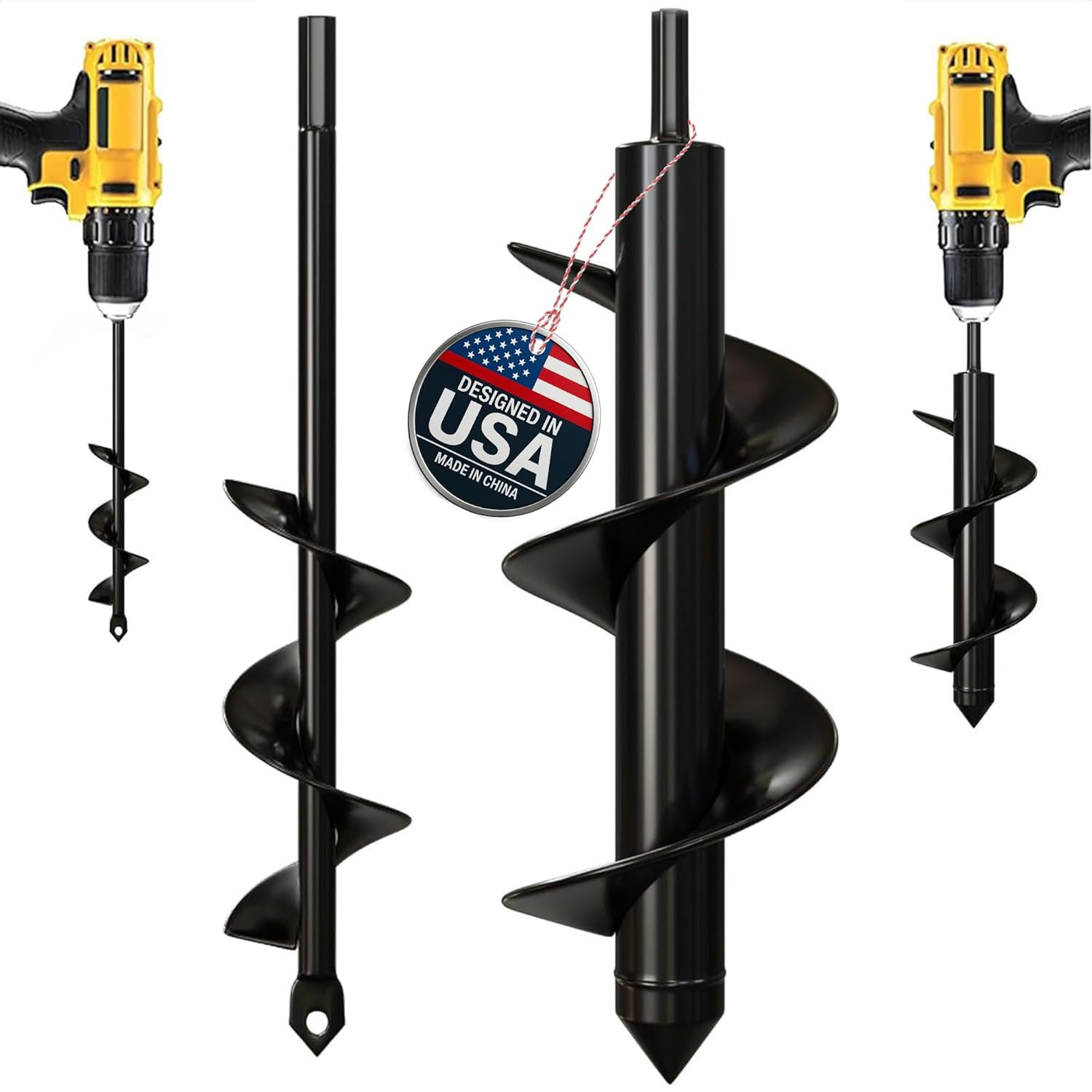 Auger Drill Bit for Planting – 1.6 X 9 Inch & 3 X 9 Inch Set - Garden Spiral Hol