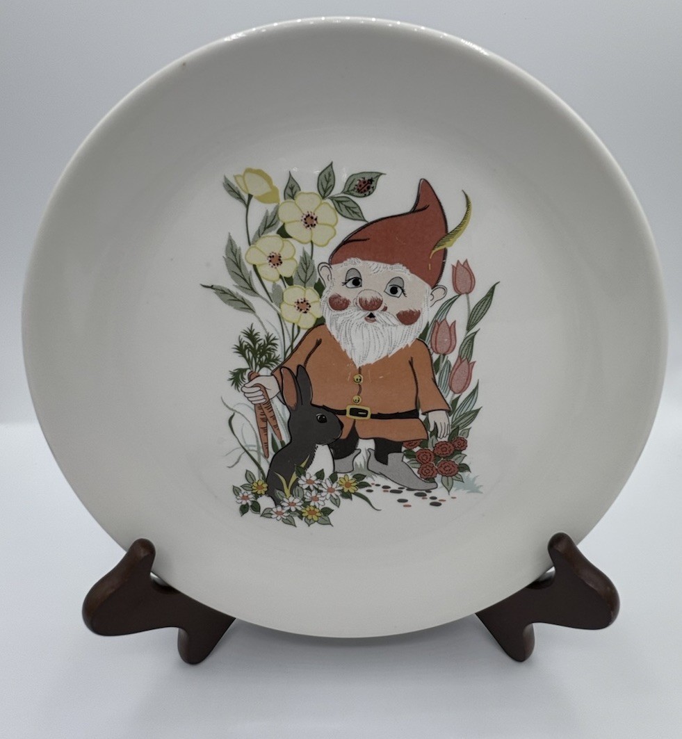Vintage RARE Homer Laughlin . Gnome &Bunny In Garden Bone China Cottage Core