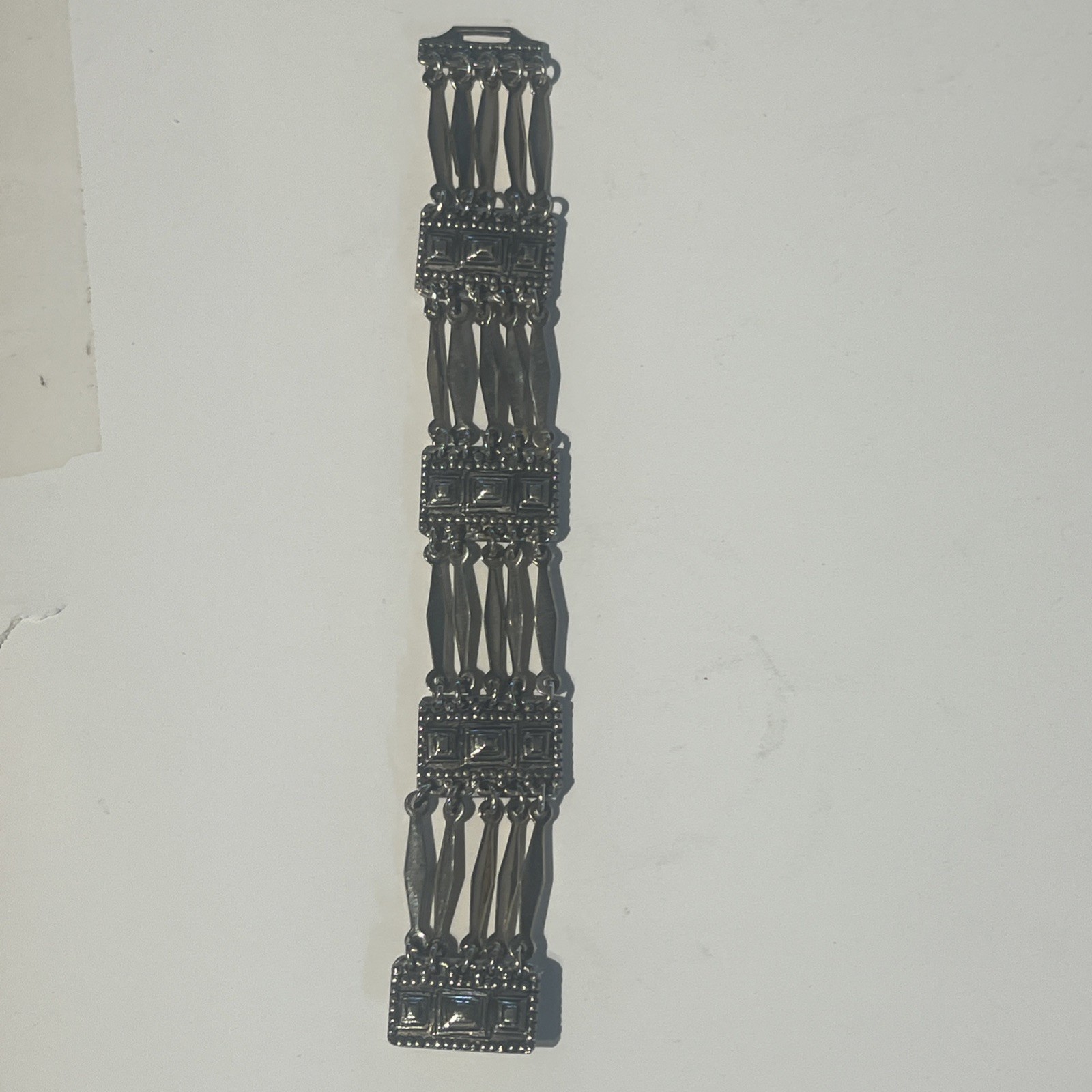 Vintage Hecho En Mexico Aztec Panel Chain Link Silver 7 Inch Bracelet 36g