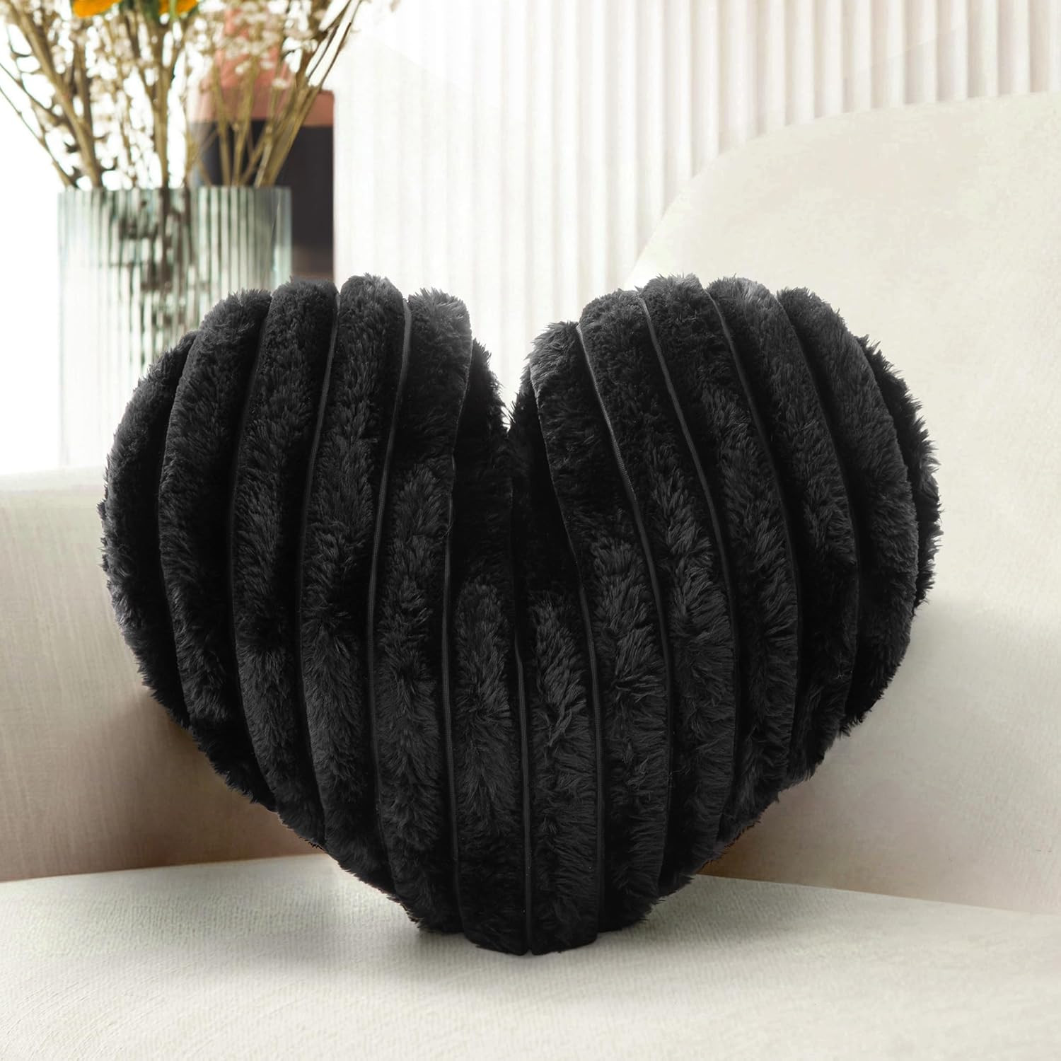 16 Inch Black Heart Pillow Cute Decorative Throw Pillows, Heart Shaped Soft Fluf