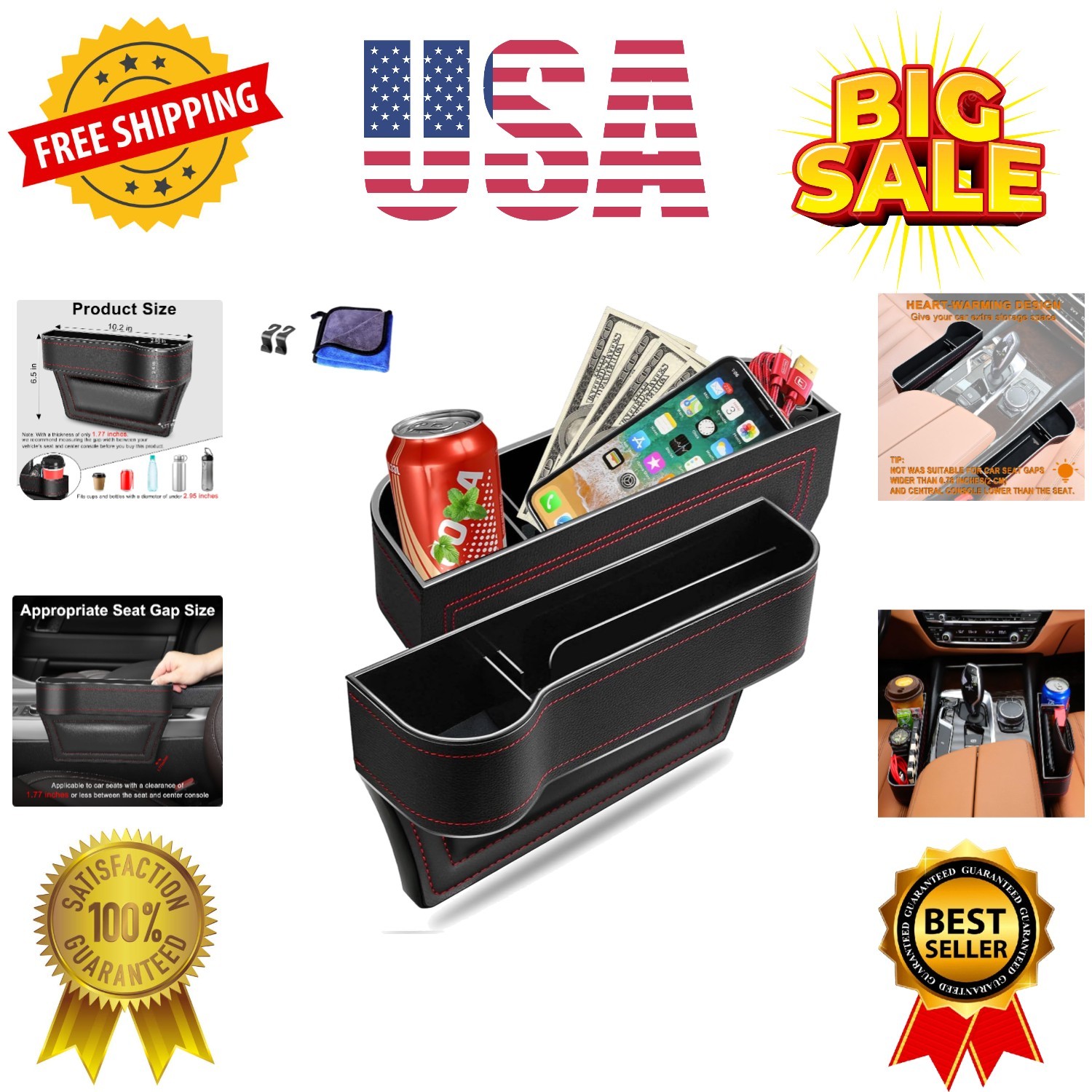 Car Seat Gap Filler Organizer, 2 Pack Multifunctional Car Seat Organizer, Aut...