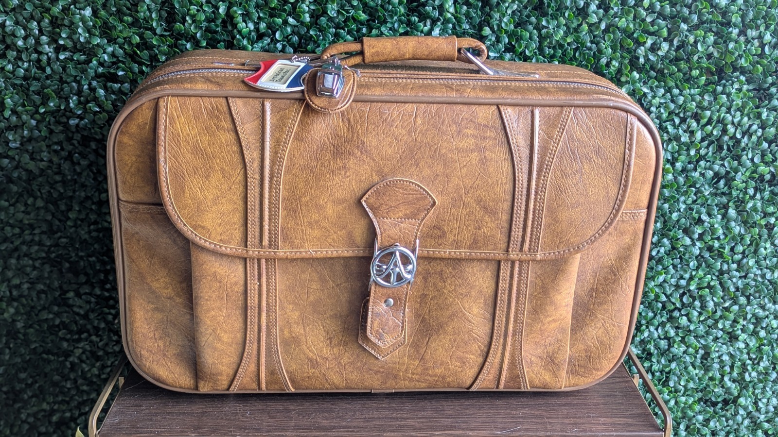 Vintage American Tourister Brown Leather Suitcase With Keys 80s Carry On Luggage