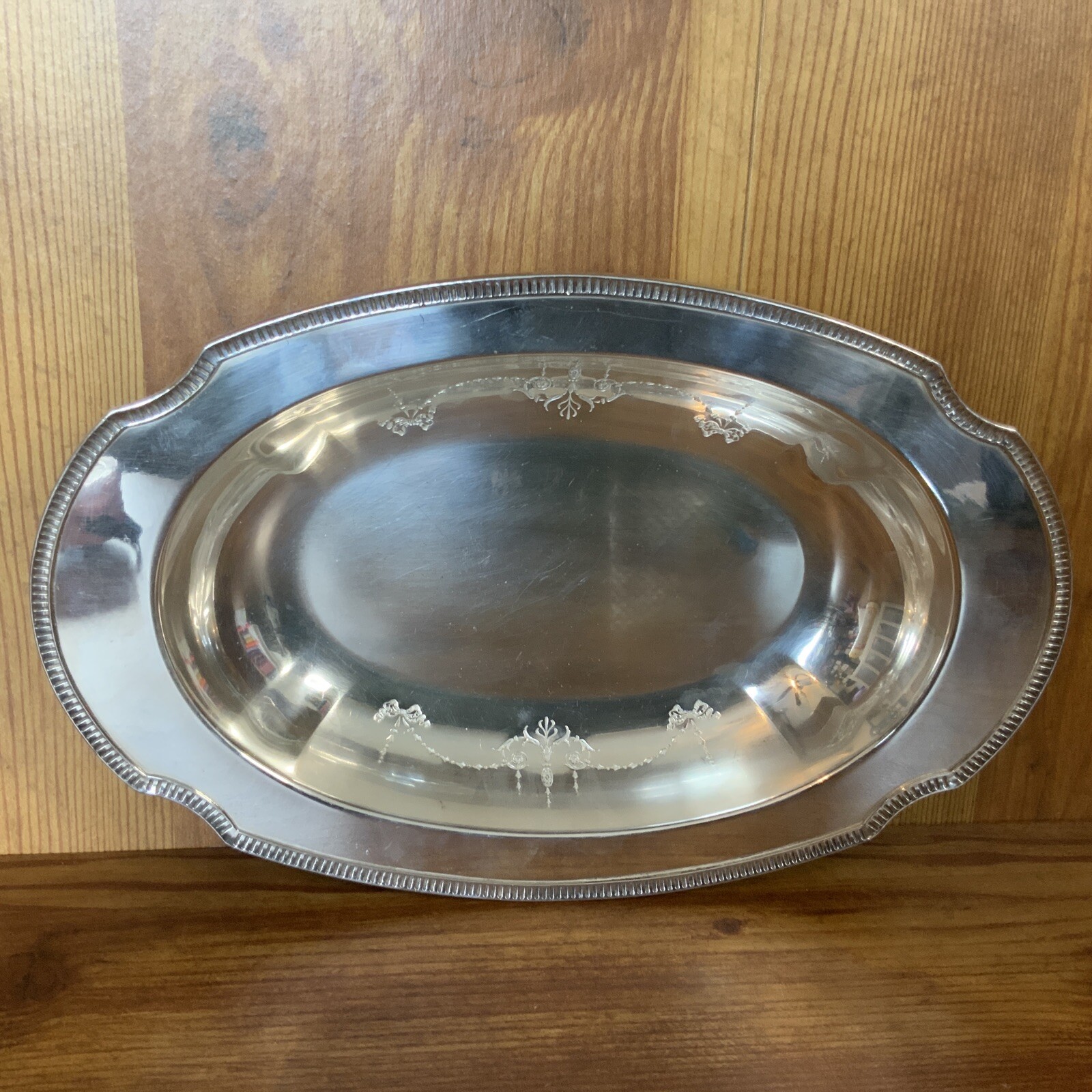 Antique Colonial Style Silver Tray, 11.5” Width X 7.5” X 2”