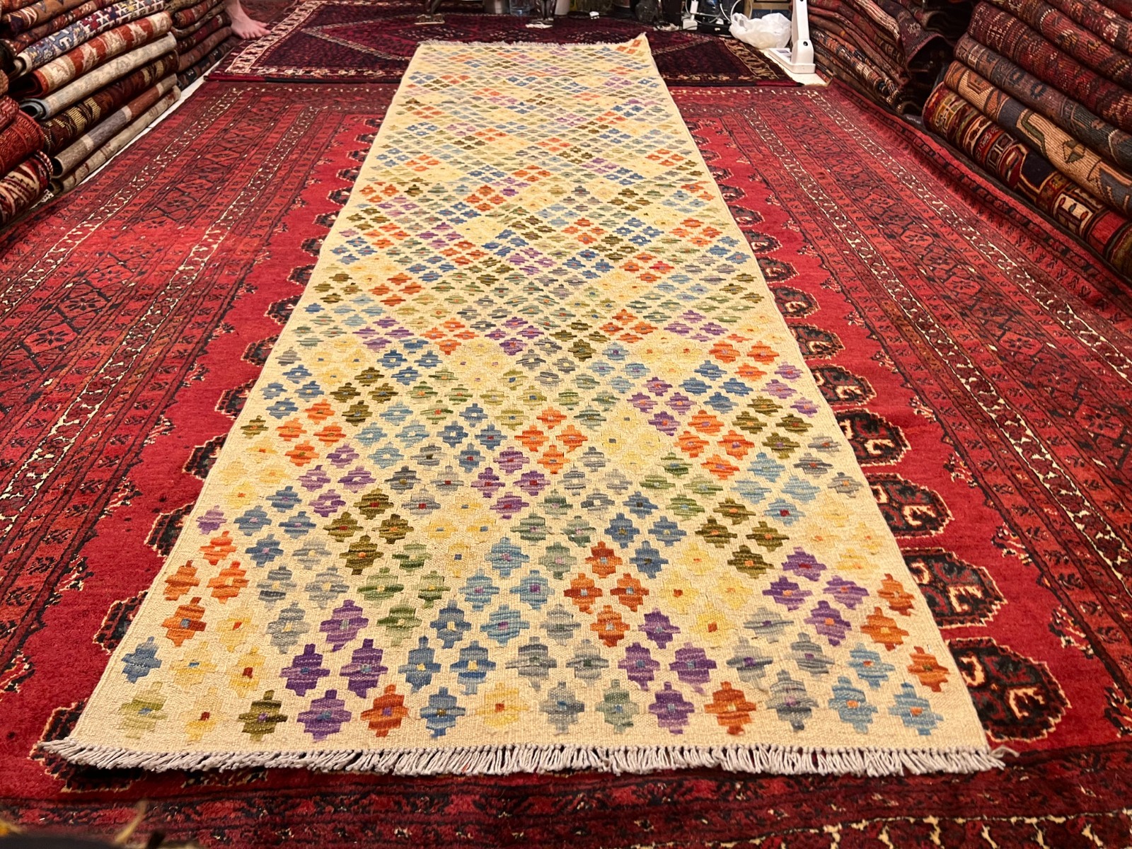 300 X 85 CM Stunning Turkish Flat Fine Weave Natural Vegetable Dye Kilim Runner