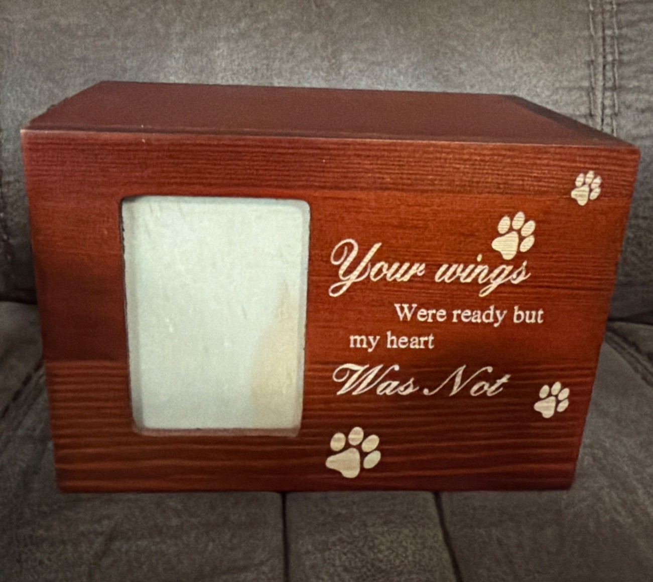 Brown Urn for Dogs Cats Ashes Memorial Photo Small- Lock Sliding Top