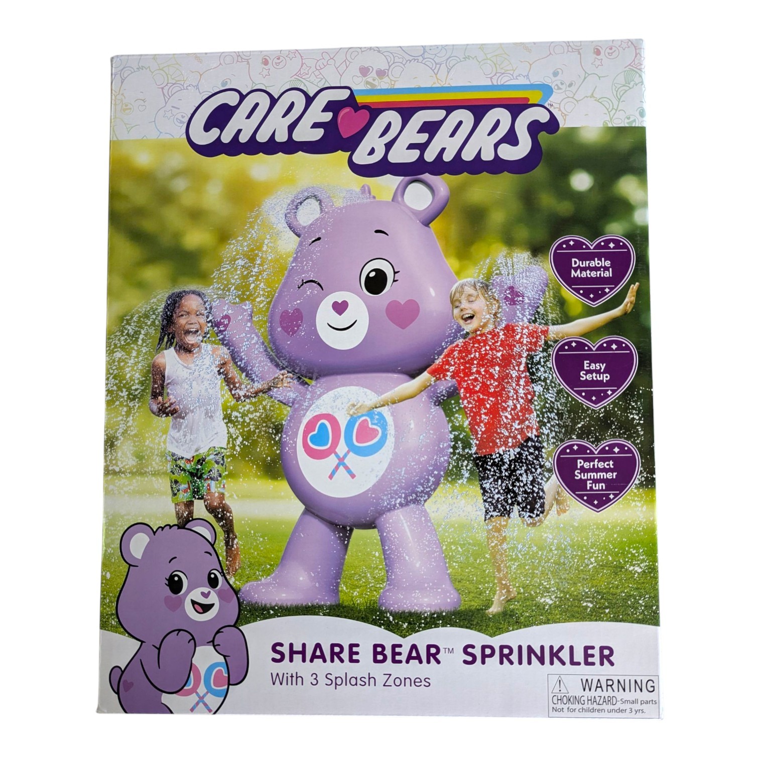Care Bears XL Inflatable Purple Share Bear Sprinkler 3 Splash Zones Easy Setup