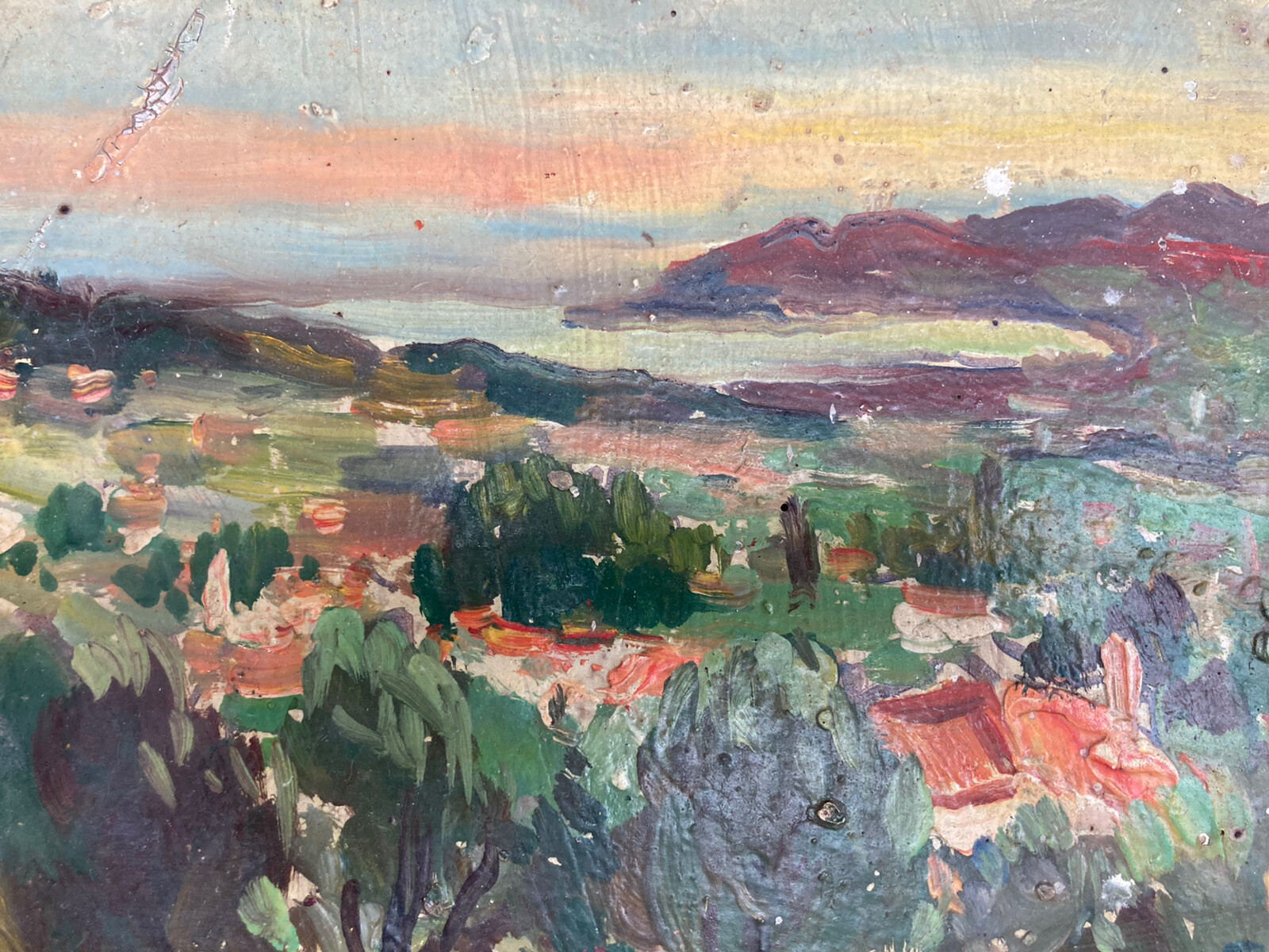 Belle Painting Oil Panel Wood Early 20th Sea Mediterranean Signed to Identify