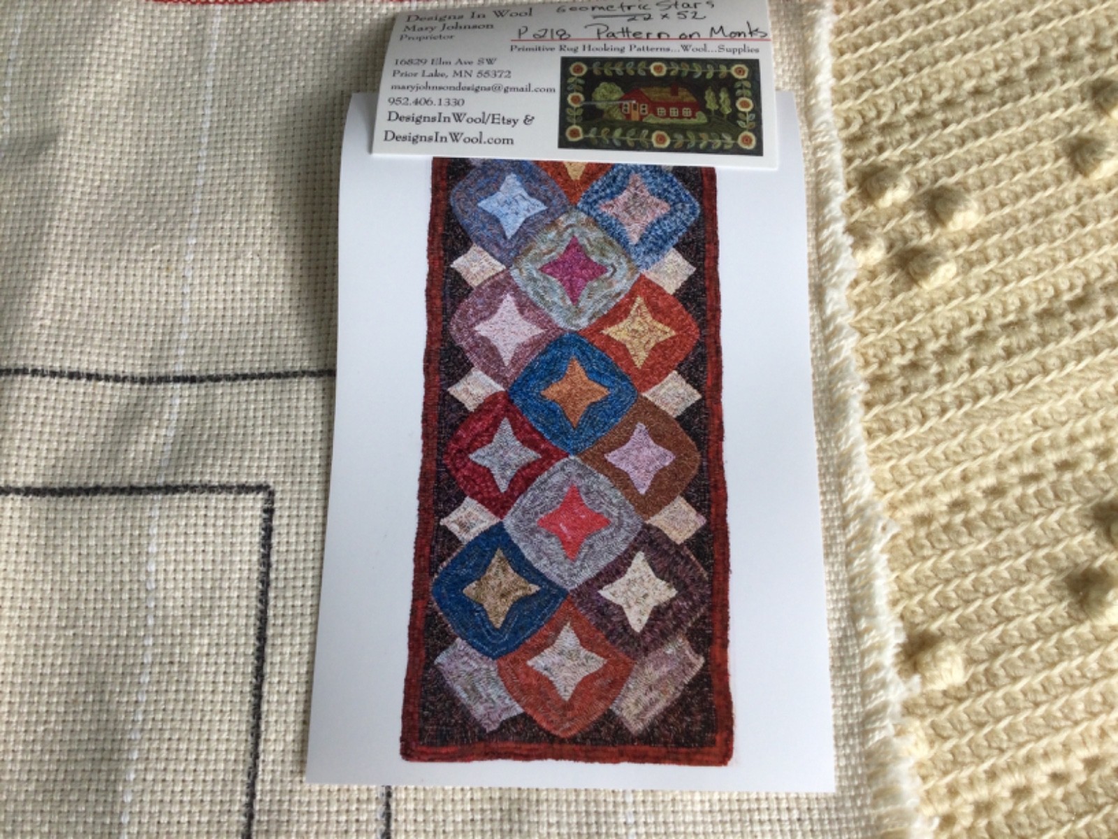 hooked rug design Geometric Stars M Johnson monks folk