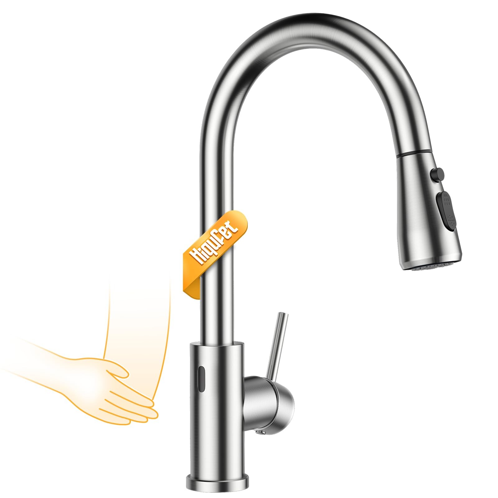 Touchless Kitchen Sink Faucet with Pull Down Sprayer, Stainless Steel Smart M...