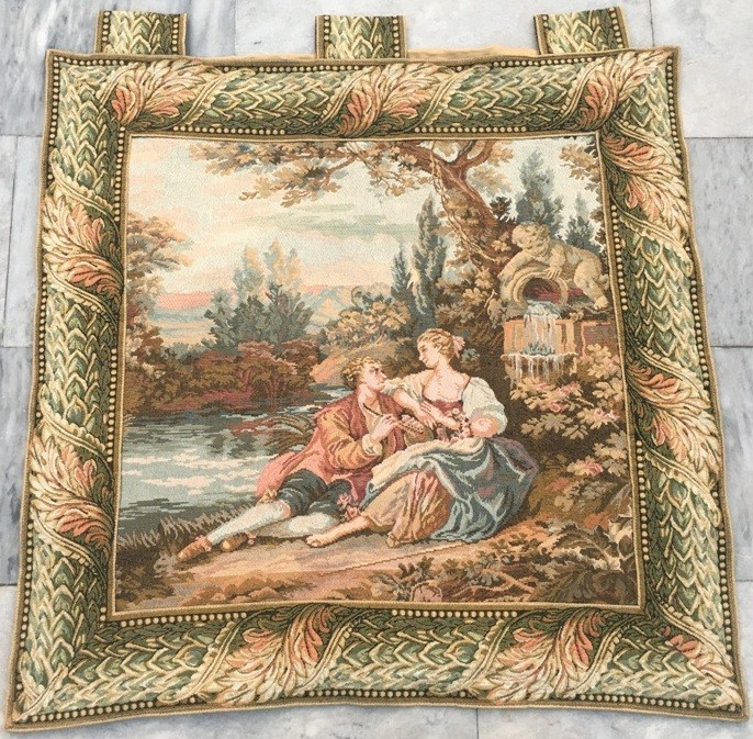 Vintage French Tapestry Stunning Pictorial Wall Decor Tapestry 3x3 ft Free Ship