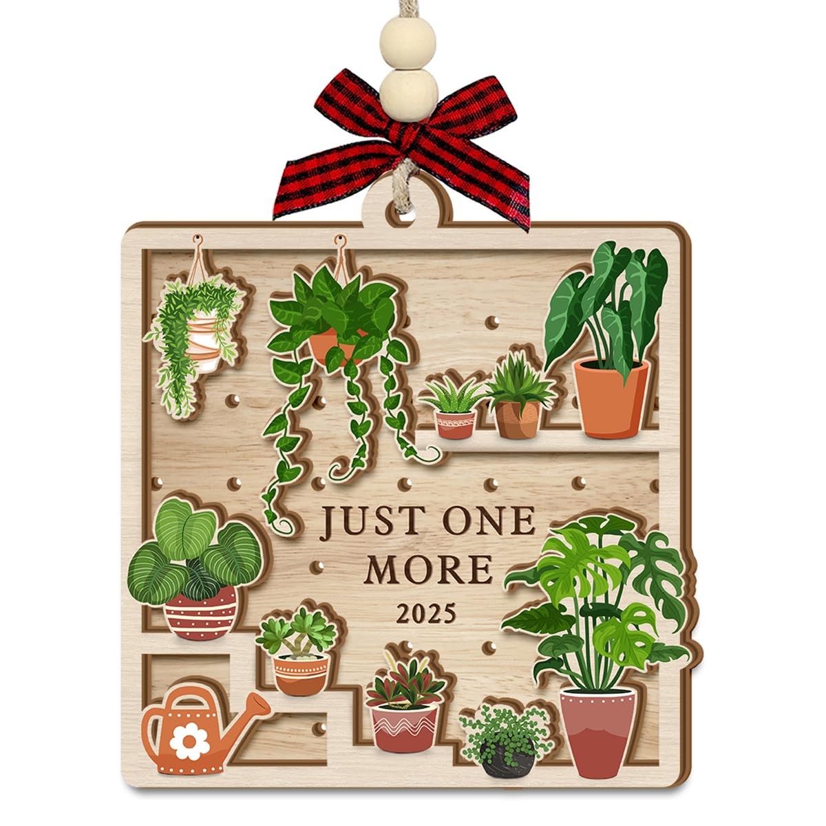 Plant Christmas Ornament 2025-2 Layers Wooden Gardening Ornaments for Beige 