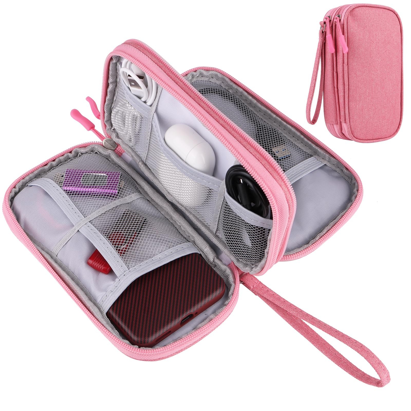 JIAKAI Travel Cable 7.48 x 4.33 x 2.16 inches, Double Layer - Pink 