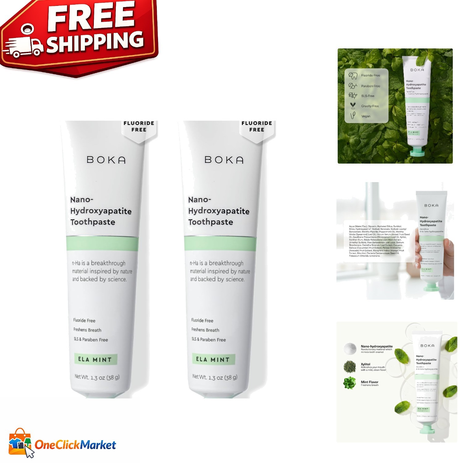 Fluoride-Free Nano Hydroxyapatite Toothpaste for Sensitive Teeth - Ela Mint 2Pk