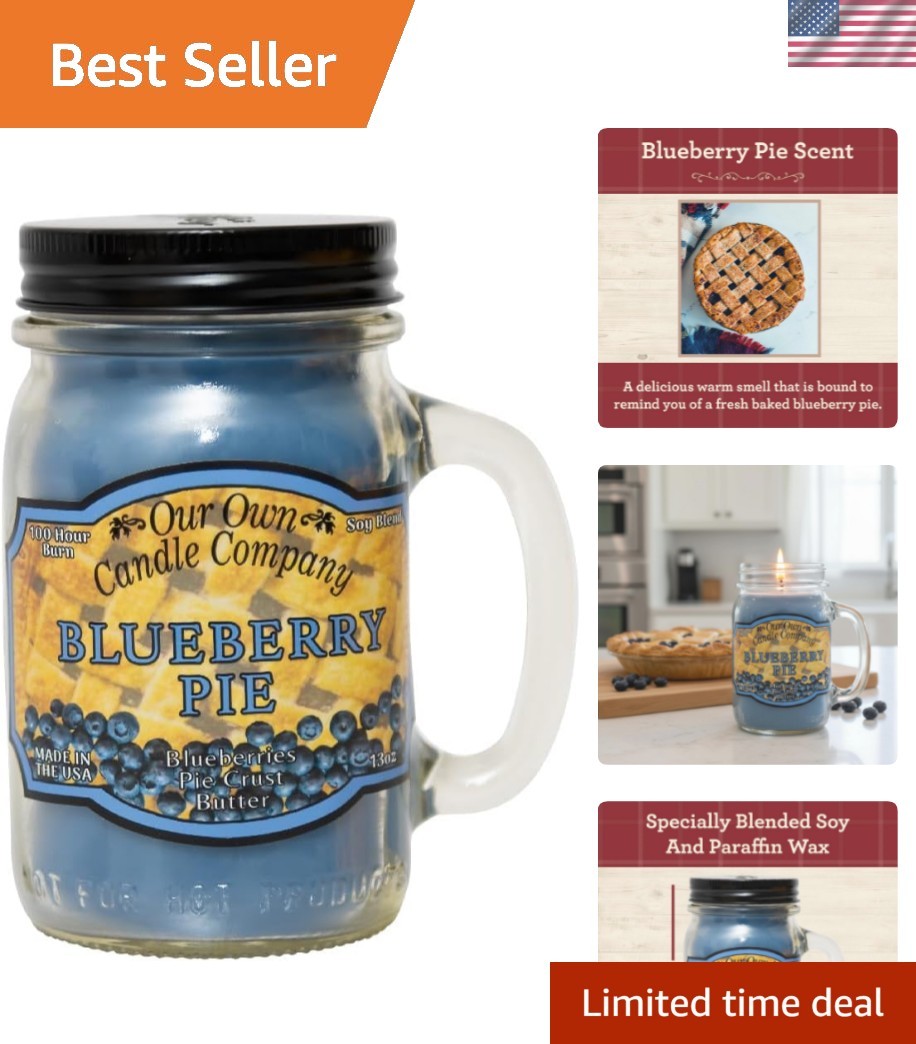 Blueberry Pie Scented Mason Jar Candle, 100 Hour Burn Time, 13 Ounces