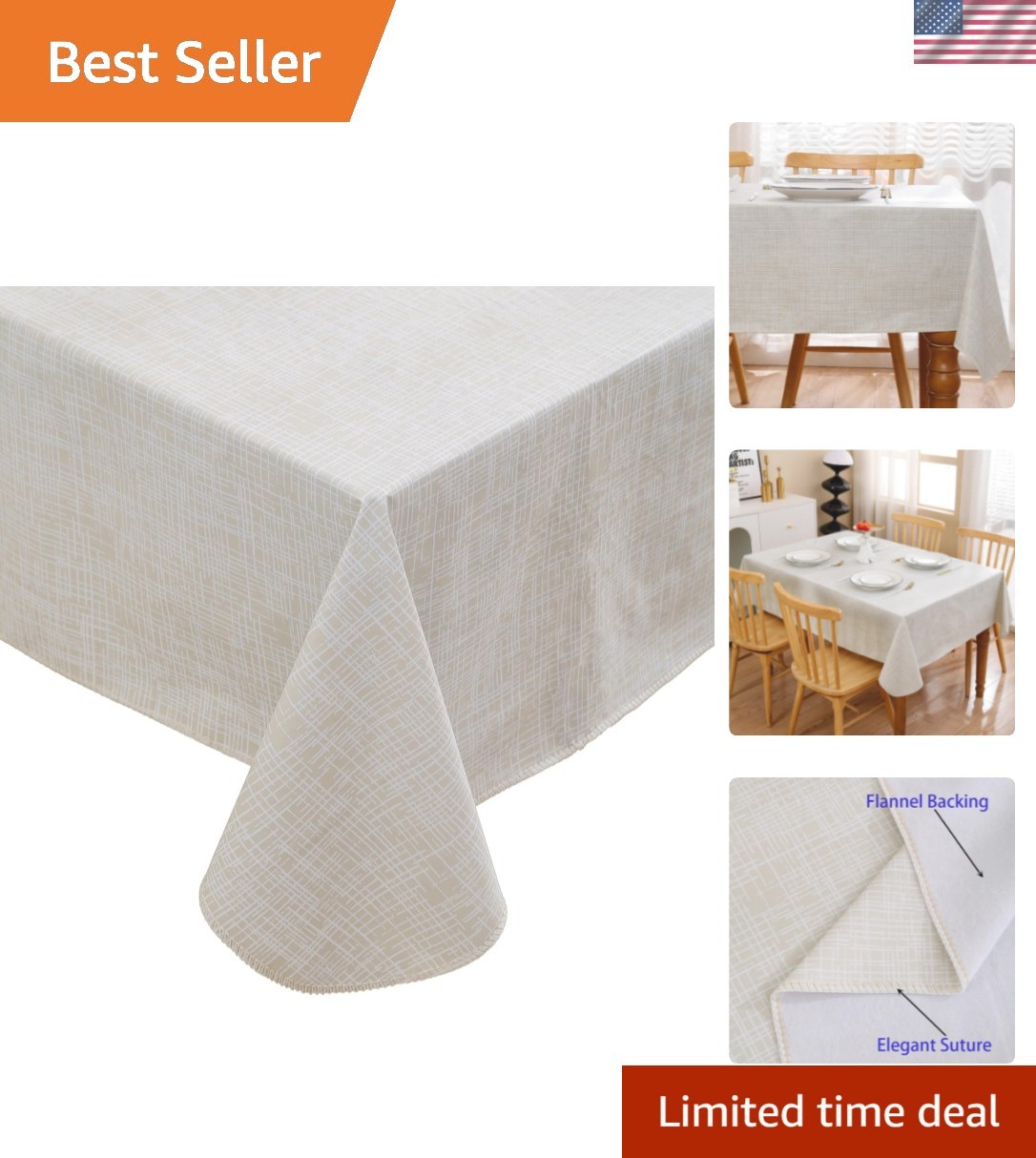Heavy Duty Vinyl Tablecloth with Flannel Backing Waterproof Oil-Proof Plastic...