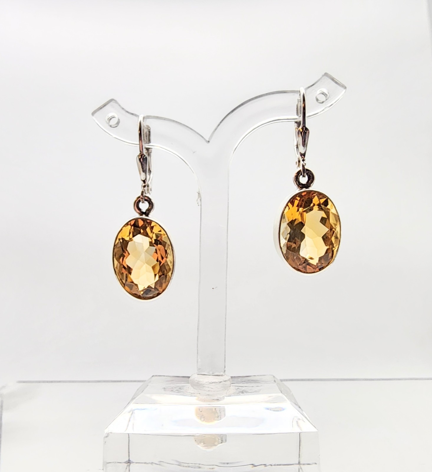 NEW STERLING SILVER 925 TESTED CITRINE GEMSTONES IN LEVERBACK EARRINGS 5.7 GR