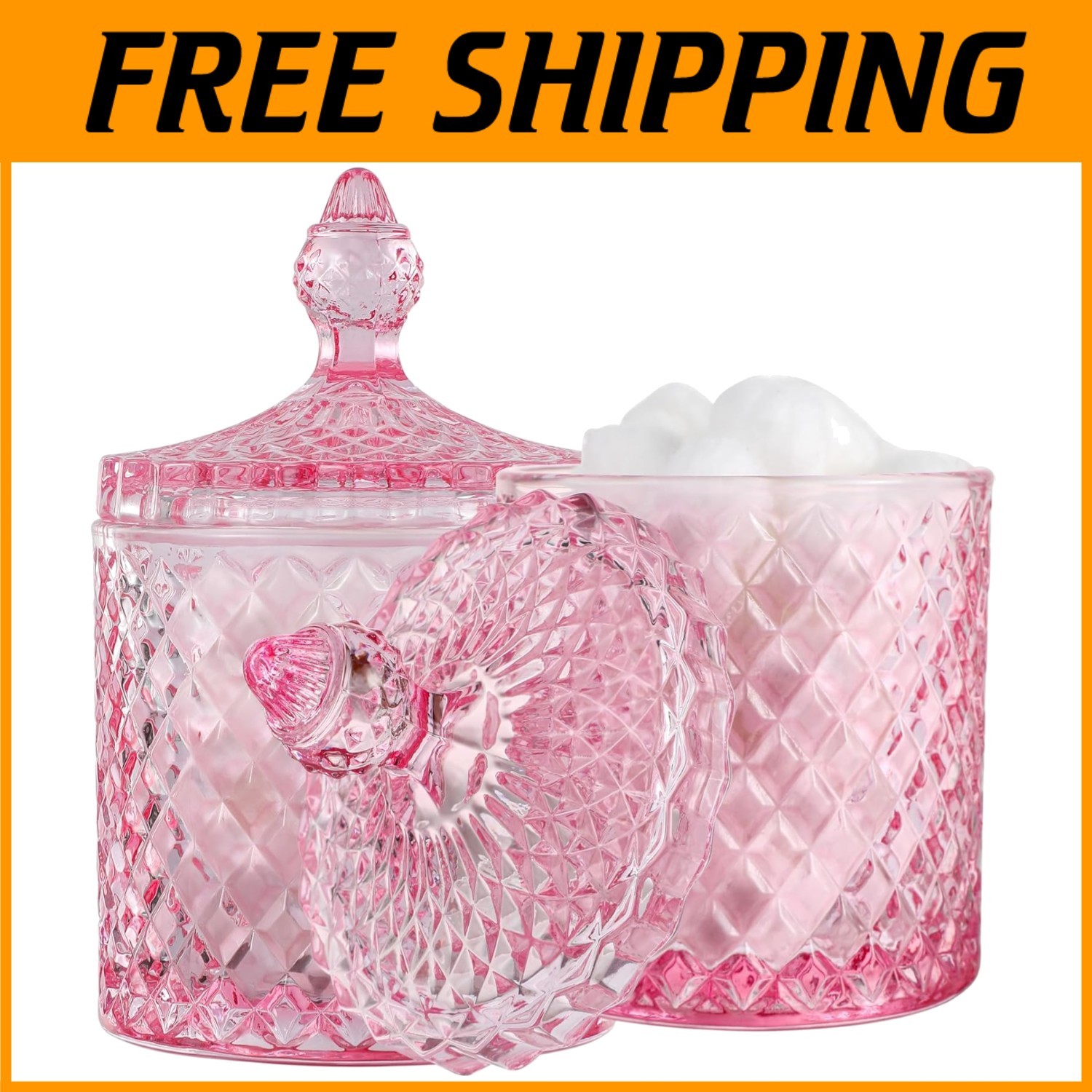 Pink Glass Jar with Lid for Bathroom - 23oz (2 Pack)