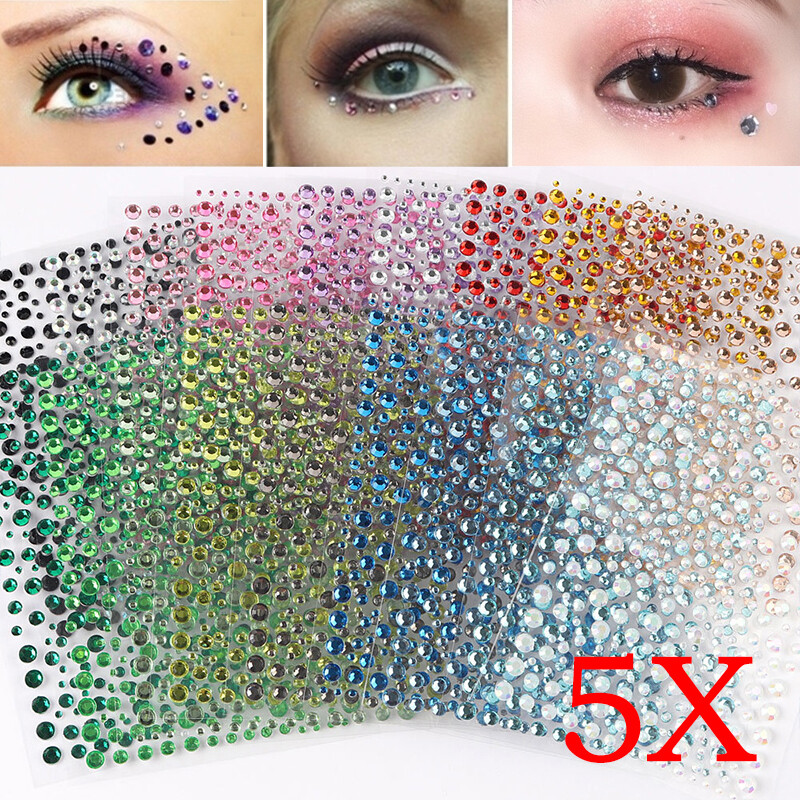 5X Body Face Nail Art Gems Stick Jewels 3D Glitter Crystals Rhinestones Stickers