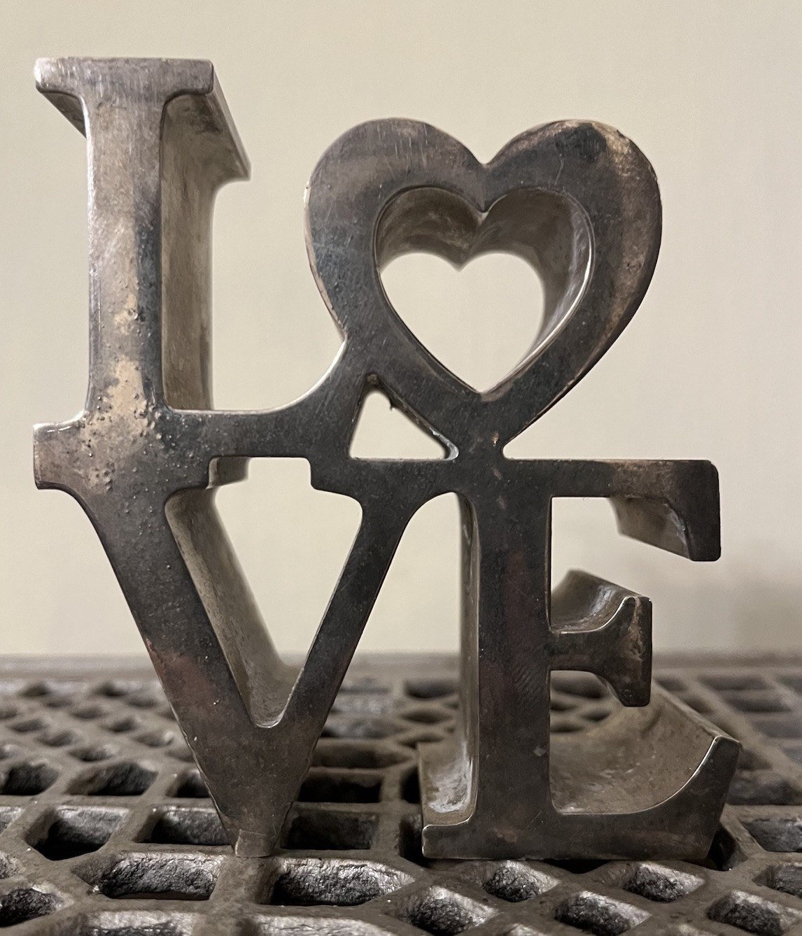 Robert Indiana Inspired Love Paperweight Sculpture Metal Heavy