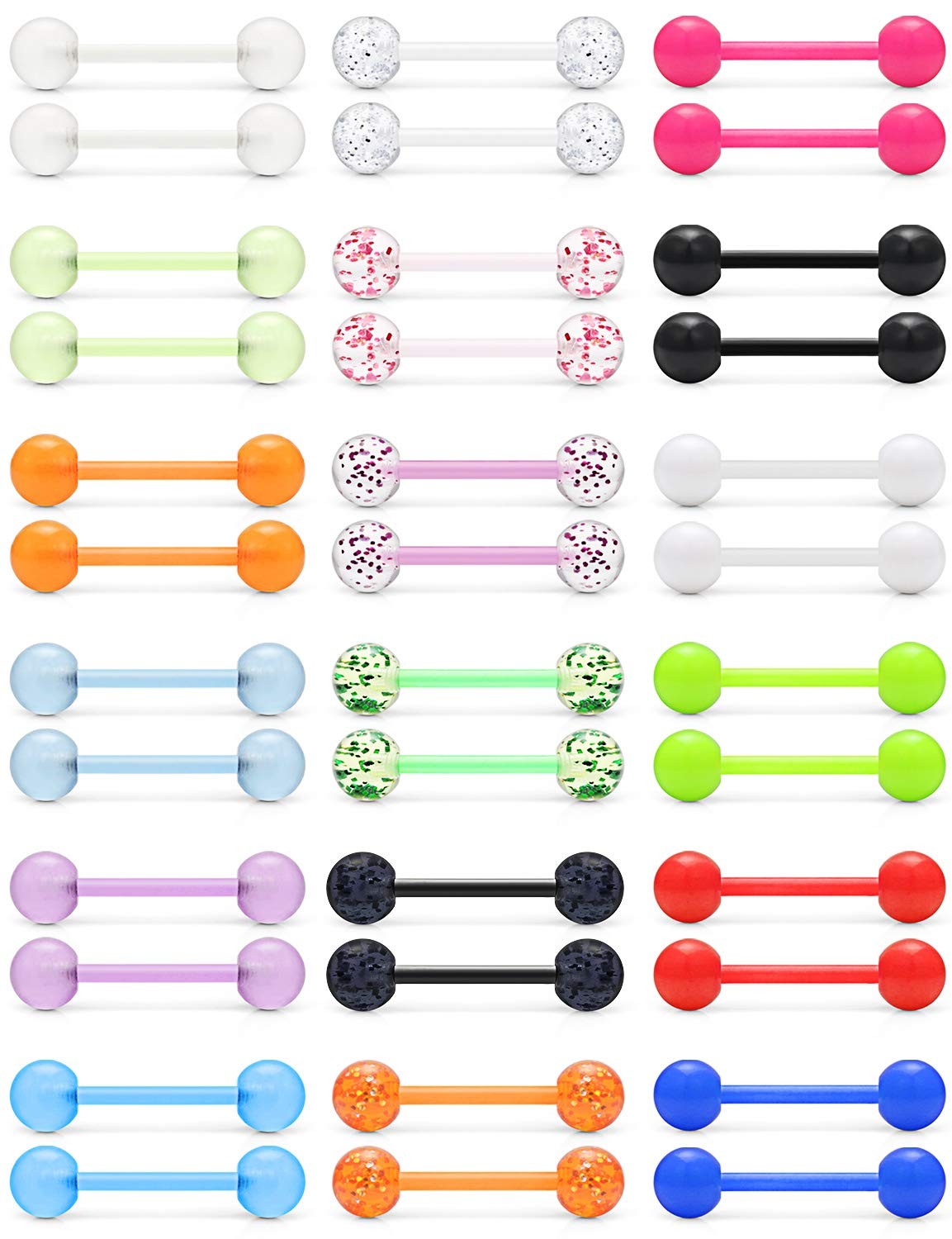 Ftovosyo 14G 16mm Glow In Dark Flexible Acrylic 16mm, 36PCS - Mix Color 1# 