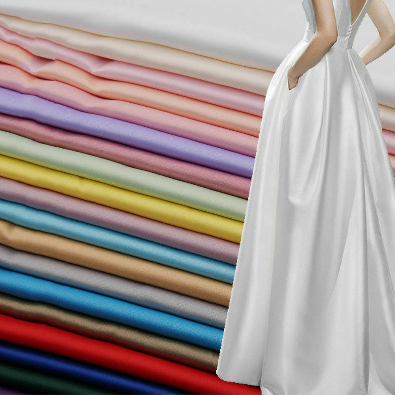 1M Satin Silky Fabric Solid Thick Cloth Wedding Evening Dress cloth Material DIY