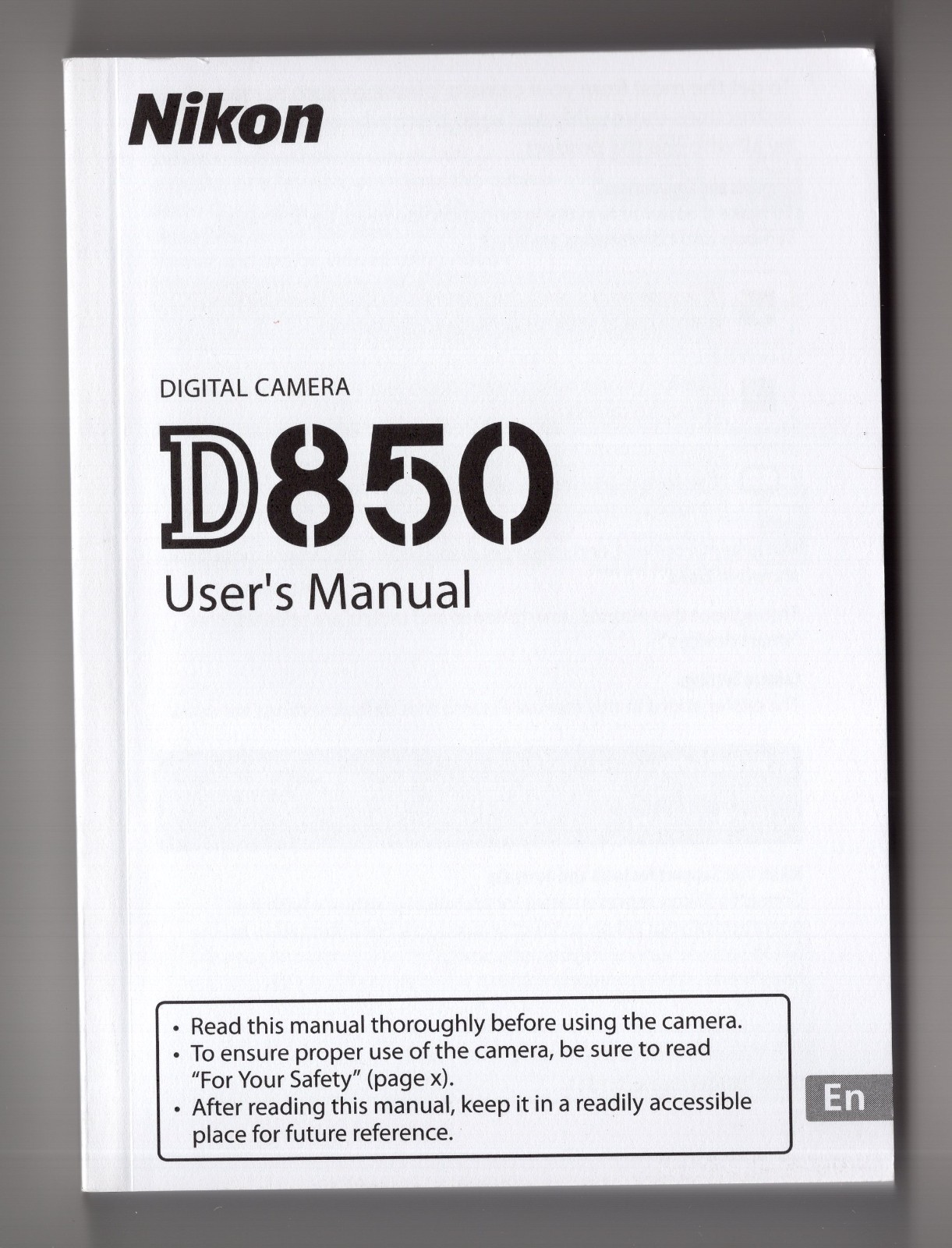 Nikon D850 Genuine Camera Instruction Book / Manual / User Guide In English