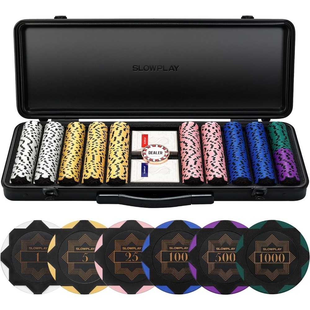 14g Clay Poker Chips Set for Texas Hold'em, 500 PCS, with ed Values, Art