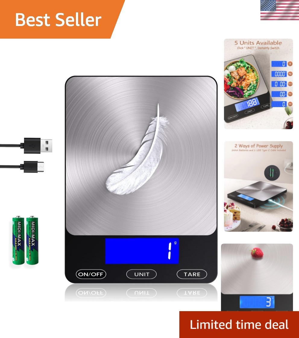 Food Scale -33lb Digital Kitchen Scale for Food Ounces Grams Rechargeable 304...
