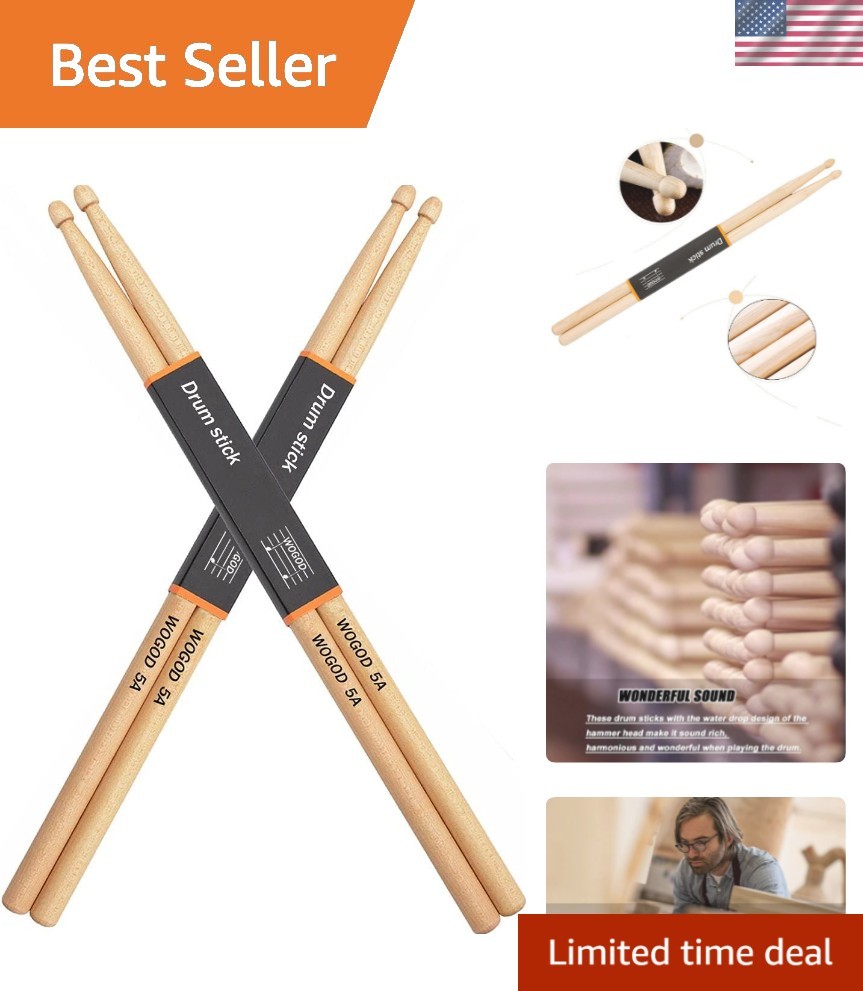 Durable 5A Maple Drumsticks - Perfect for Performance, Two Pairs Included