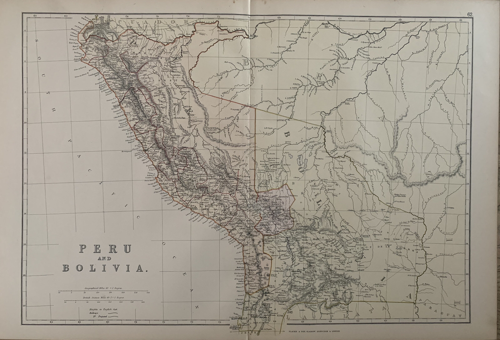 1882 Peru & Bolivia Original Antique Colour Map by Edward Weller