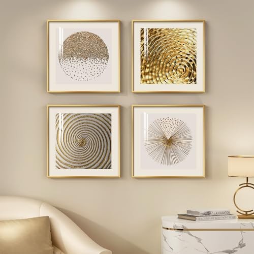 Framed Modern Abstract Wall Art for Living Room, 4 12" W x 12" H x 4Pcs Gold