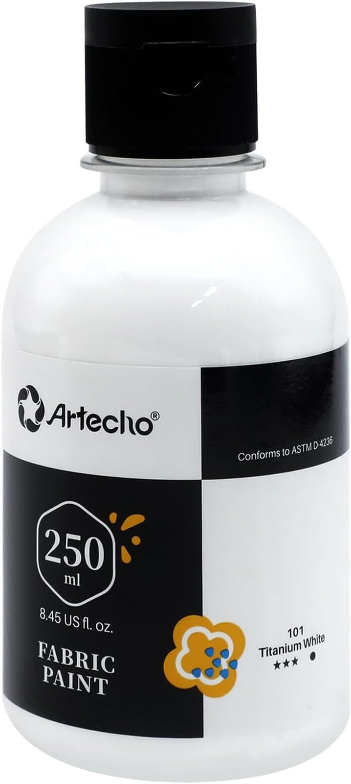 White Fabric Paint, 250 Ml / 8.45 Oz Permanent Clothing Paint for DIY T-Shirts, 