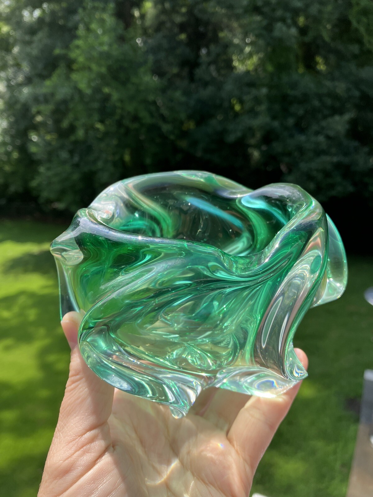 Czech art glass Sommerso bowl/ashtray green 1960's attributed to Skrdlovice
